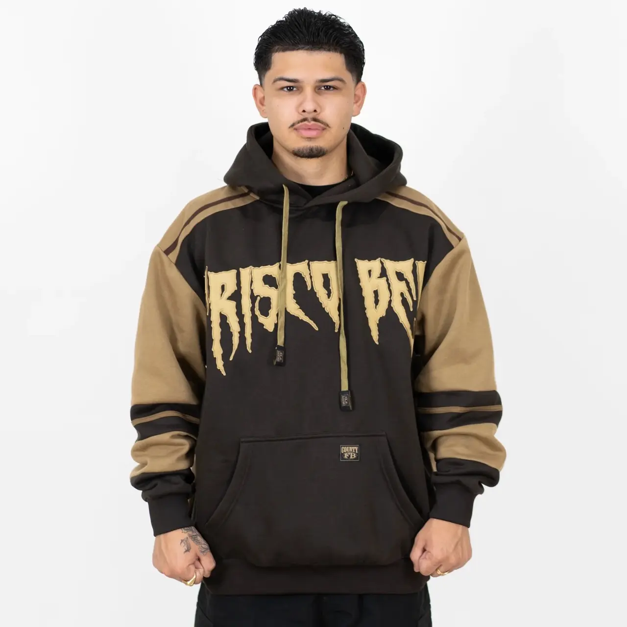 FB County Frisco Ben Hoodie brown og embroidery hoodie chicano print lowrider dickies ben davis pro club shaka shop