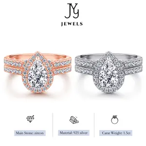 【JYJZZ116】（tear drops ）S925 Silver fashion teardrop shape with zirconia ring set, wedding engagement ring, birthday gift.