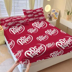 3-Piece Set Dr Pepper Printed Bedding Set, Includes 1 Fitted Sheet and 2 Pillowcases, Soft Breathable, Ideal for Home Bedroom, Hotel, Room Decor Gift, Dr Pepper Themed Bedding