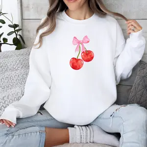 Cherries with pink bow coquette sweatshirt baby tee