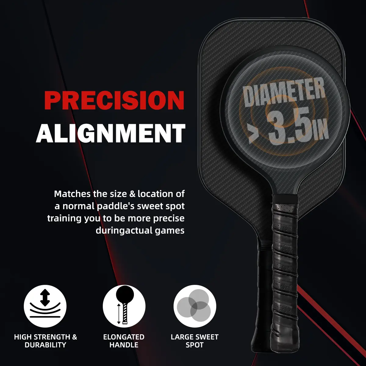 Training Pickleball Racquets, Extra Long Handle Pickleball Paddle Practice 3K Carbon Fiber, Sweet Spot Training Pickleball Paddle, 16mm Core Sports Sweet Spot Paddle Carbon Friction Surface