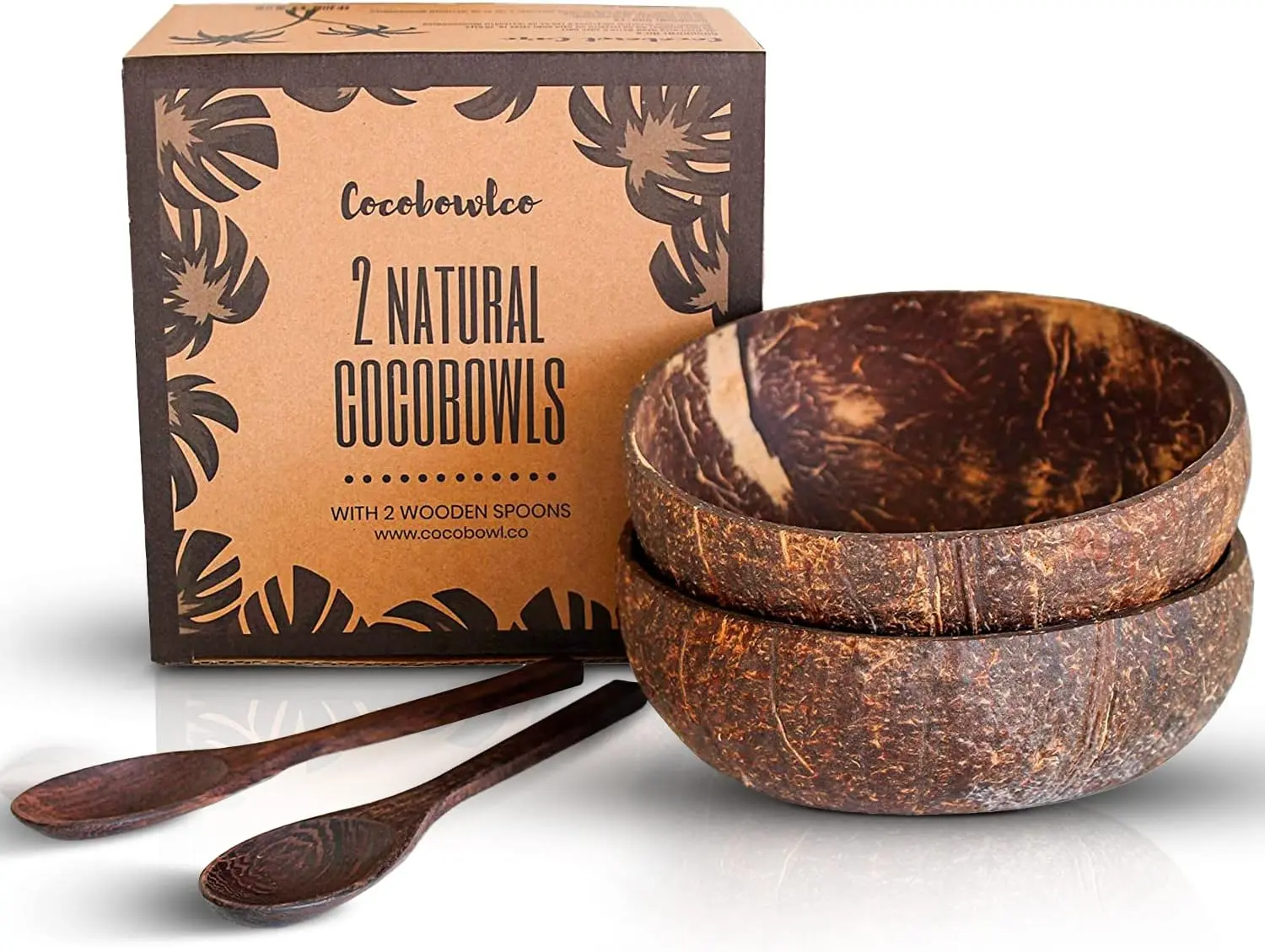 Coconut Bowl & Wooden Spoons Bowl Set of 2 with Natural Finish Cutlery Plastic