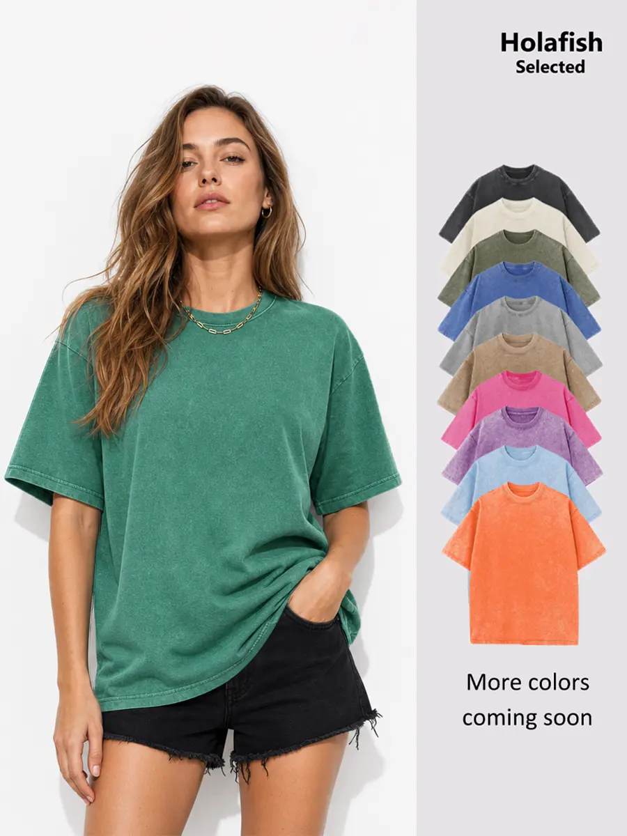 Holafish Women's Acid Wash Vintage Tee, Soft Cotton Crewneck Short Sleeve, Relaxed Fit Retro Summer Streetwear Top with Everyday Casual Vibes summervibes