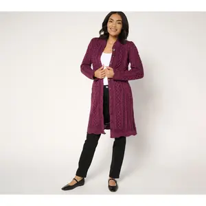 Aran Craft Merino Wool Long Button Front Cardigan