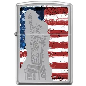 Zippo Lighter - Statue of Liberty & American Flag Hi Polished Chrome Unique Design Premium Fluid Compatible with Manufacturer Warranty