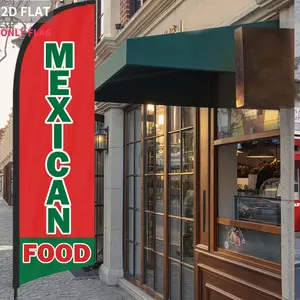 1pc/2pcs 2d flat Mexican Food Feather Flag - Single Sided Durable Polyester Beach Banner, Yard Sign Banner, Vibrant Red & Green Design, Outdoor Decoration for Mexican Restaurants & Store, Outdoor Lawn Party Decor |