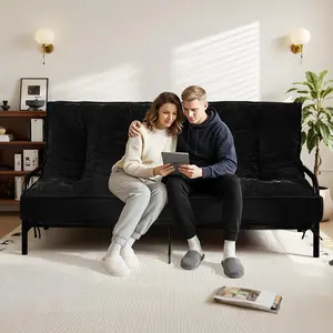Winzoo 8 Inch Futon Mattress Queen Size, Futon Floor Sofa Bed Foldable with Soft Corduroy Fabric - High Resilience Foam Filling - 2 Storage Straps for Home, Guest Room, Dorm, (Frame Not Included)