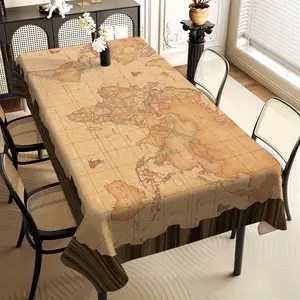 1pc premium wood grain ancient map pattern simple European style pattern tablecloth, square table tablecloth, household tablecloth, dining table cloth, holiday party decoration tea table tablecloth