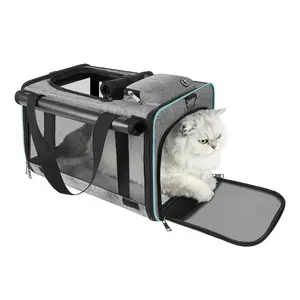 17"L x 11"W x 9.5"H Cat Carrier Southwest, Alaska Airline Approved, Soft-Sided Pet Plane Travel Carry Bag Under-Seat Medium Kitten 12 lbs, Airplane Flight Traveling Crate Cage in Cabin Small Dog Under 8 Pound