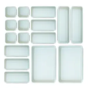 16-Piece Multi-Purpose Plastic Drawer Storage Bins, 4 Sizes Lightweight Organizers for Office, Bathroom & Kitchen Supplies