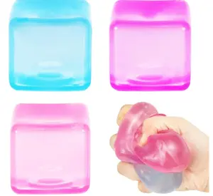 3pack Stress Cube Squishy Stress Balls for Adults Kids Fidget Toy for Your Best Mellow and Chill -Ice Cubes-Square Shape with Filling in Pink Purple Blue