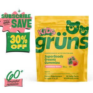 Grüns Kids Super Greens Multivitamin Gummies: 21+ Vitamins & Minerals | Fruit & Veggie Blend | Daily Dietary Supplement Gut Health Bundle Edible