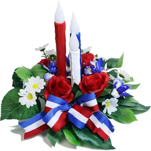 4th of July Decorations Patriotic Table Decorations with LED Flameless Taper Candles Red White and Blue Decorations Memorial Day Independence Day Table Centerpieces for Kitchen Dining Home Party