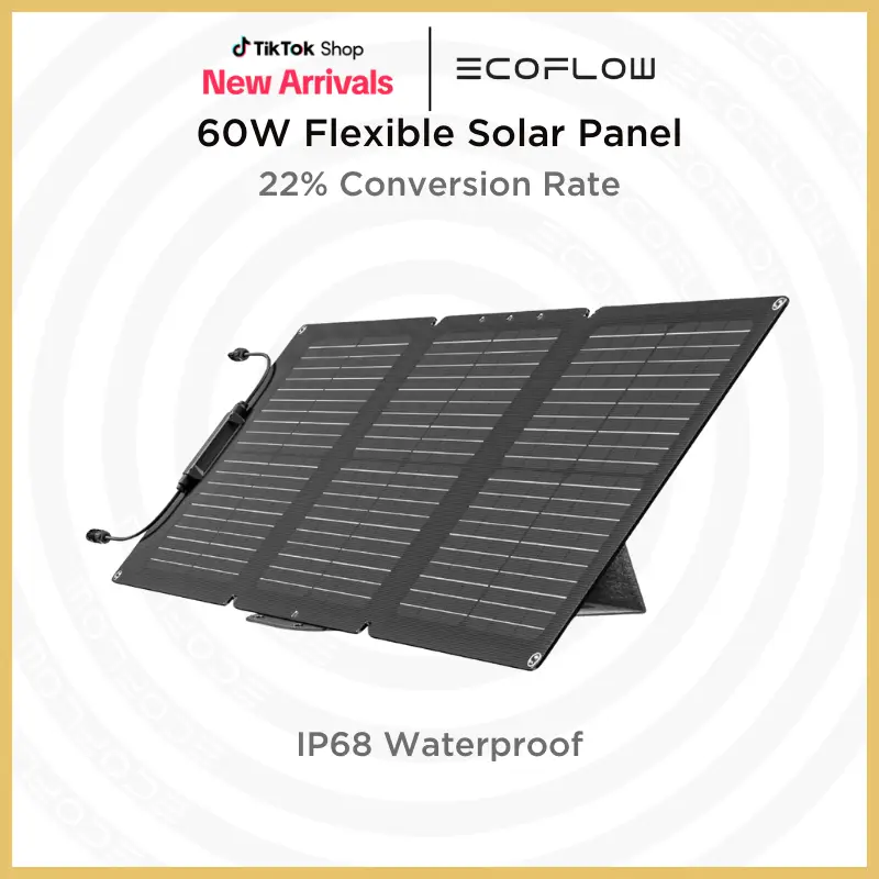 EcoFlow 60W Lightweight Foldable Portable Solar Panel with Supporting Stand, High 23.4% Converting Monocrystalline Cells IP68 Waterproof