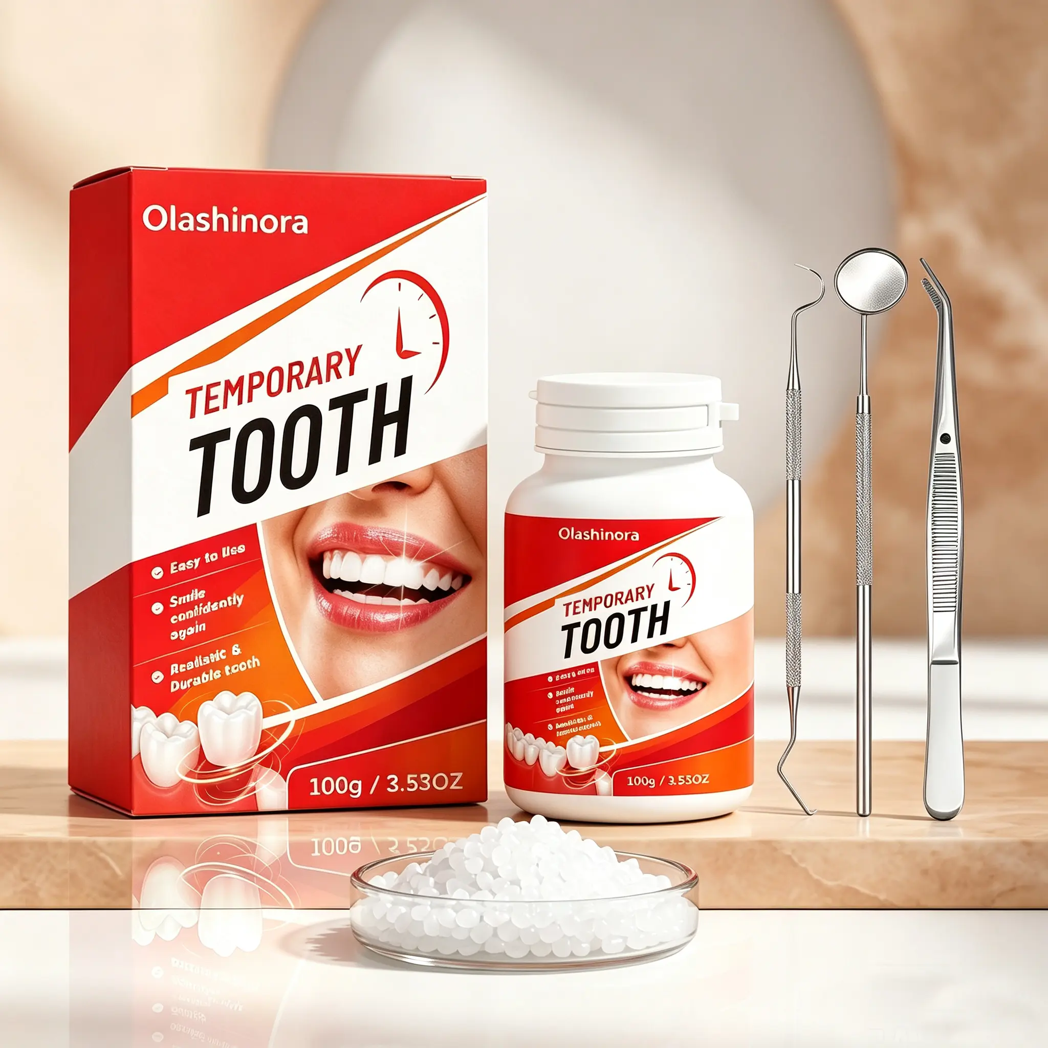 Olashinora 100g Shapeble dentures,dental glue, film, Makeup, temporary filling,dental glue,falese filling,broken teeth,gaps filling,tooth teeth Kit Oral moldable false teeth