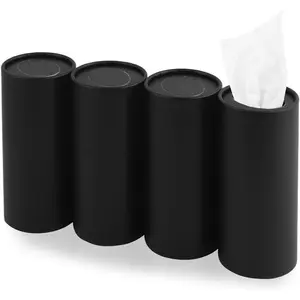 4PCS Pull Out Car Tissue Holder Refillable Cylinder with 30-Count Per Box Multifunctional Tissue Box for Cars as Garbage Cans/Pen Holders Black