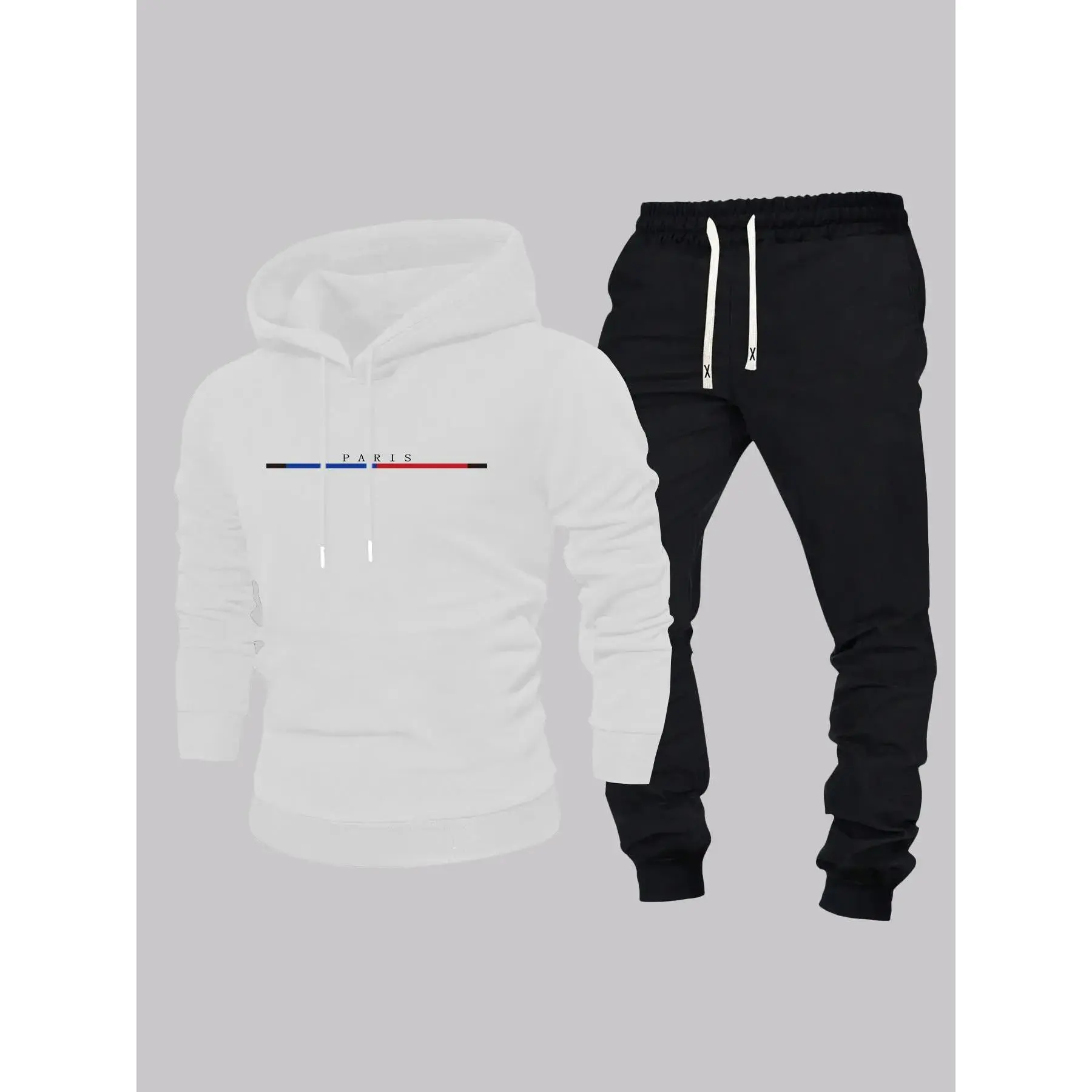 Two-piece Set Men's Letter and  Striped Print Hoodie & Drawstring Waist Sweatpants, Regular Fit Casual Long Sleeve Hooded  Sweatshirt & Pocket Jogger Pants, Men's Spring & Fall Clothes