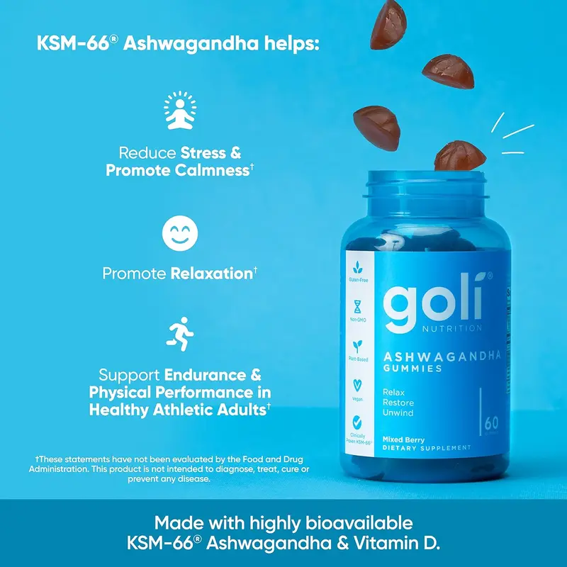 Goli Ashwagandha & Vitamin D Gummy - Mixed Berry, KSM-66, Vegan, Plant Based, Non-GMO, Gluten-Free & Gelatin Free. America's #1 Ashwagandha Brand 3