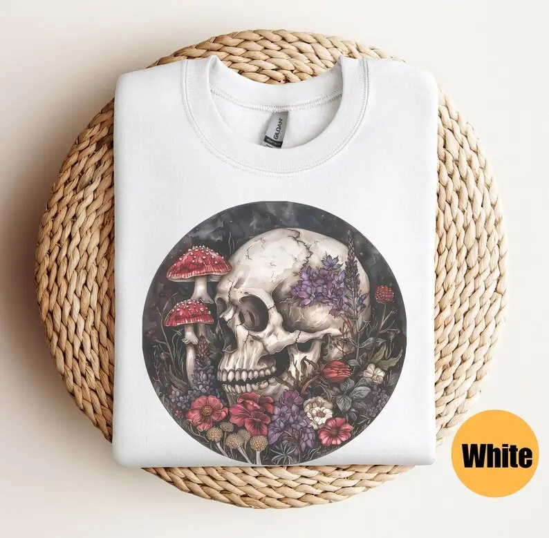 Cottagecore Skull Sweatshirt  Dark Cottagecore Sweatshirt  Grunge Clothing  Botanical Shirt  Cottagecore Shirt  Skull Sweater Menswear Short