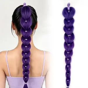 K-Pop Girl Role Play Wig, 26-Inch Braided Hair, Long Yaki Straight Hair, Heat Resistant Puff Ponytail Accessory, Kids Wigs