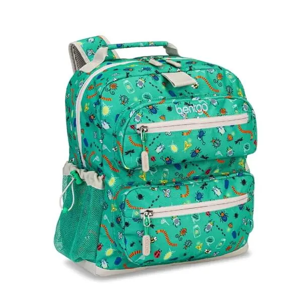 Bentgo Kids Backpack - Lightweight 14” Backpack in Unique Prints for School, Travel, & Daycare - Roomy Interior, Durable & Water-Resistant Fabric, & Loop for Lunch Bag (Bug Buddies)