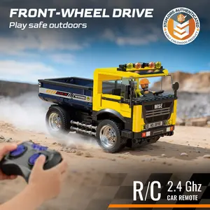 【Summervibes】WISE BLOCK 365pcs STEM Remote Control Mining Pickup & Dump Truck Building Set - Interactive Play, Manual Lifting Bed, Scale Collectible Model Car with Miner Minifigure for Kids Ages 8+ Brick Kit
