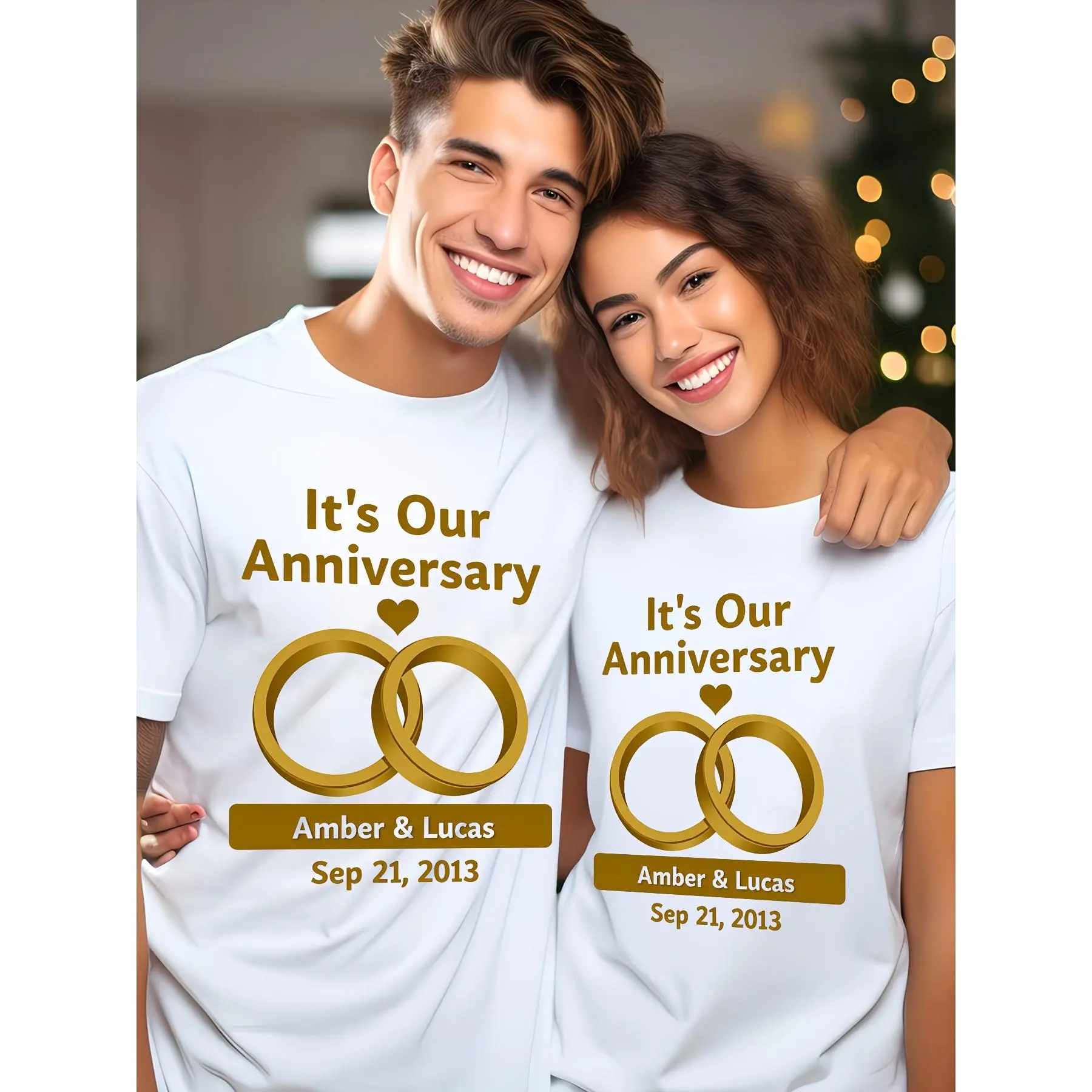 Custom King & Queen Couples T-Shirt, 100% Cotton Casual Short Sleeve Matching Anniversary Shirt with Custom Name and Date, Shortsleeve, Fitted