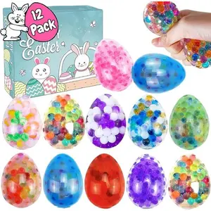 12Pcs Easter Egg Stress Balls – Easter Basket Stuffers & Fillers, Easter Egg Hunt Fidgets, Squishy Squeeze Balls for Kids & Adults, Party Favors & Classroom Prizes