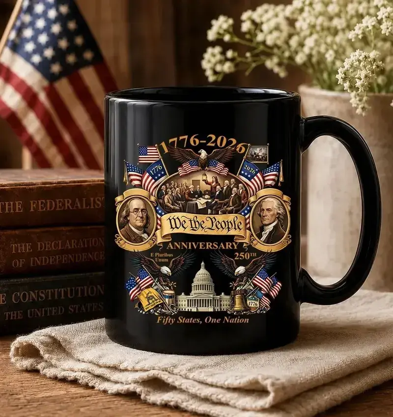 1776-2026 America 250th Anniversary Mug, We The People Patriotic Coffee Mug, 11oz 15oz Ceramic Coffee Mugs