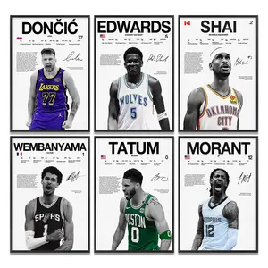 Luka, SGA, Edwards, Morant, Tatum, Wembanyama Poster - Rising Stars, Basketball Sports Star Poster, NBA Canvas Print Poster, Home Decor