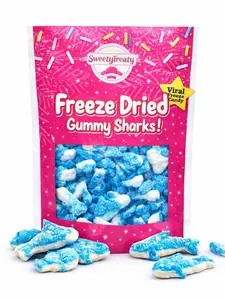 Freeze Dried Gummy Sharks Candy | Crunchy Viral Snack | SweetyTreatyCo