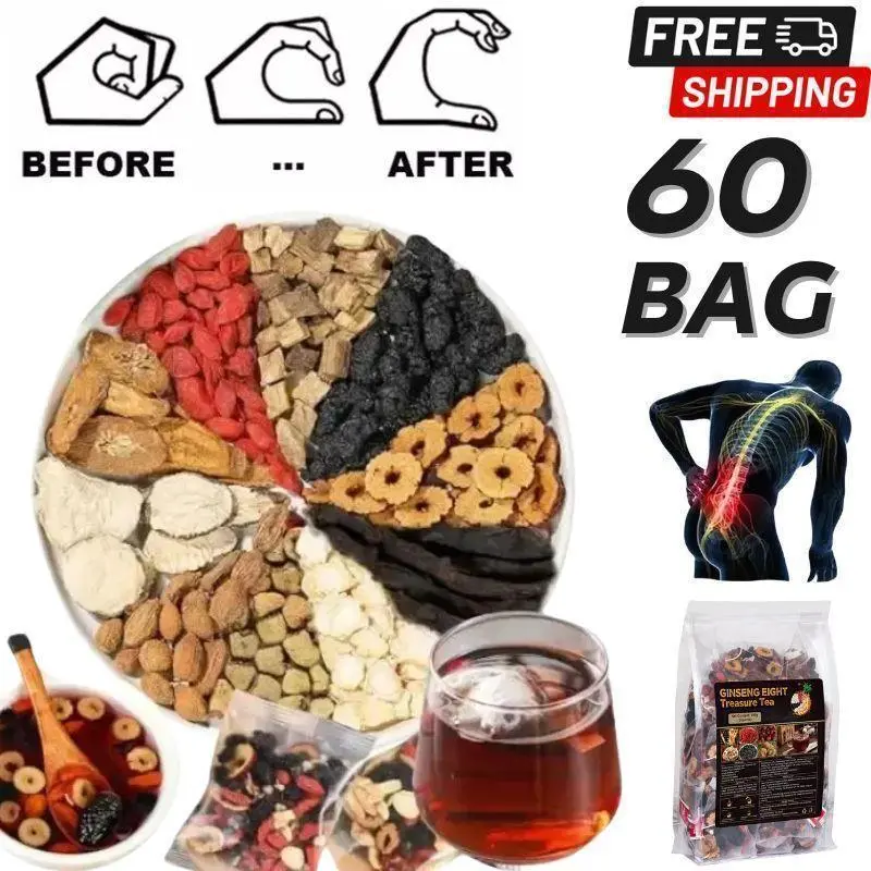 60Bag Kidney Tea Formula Ginseng Eight Treasure Tea, Ginseng Eight Treasures Tea, Organic Kidney Cleanse Tea, Traditional Healthy Kidney Cleansing Tea for Men & Women