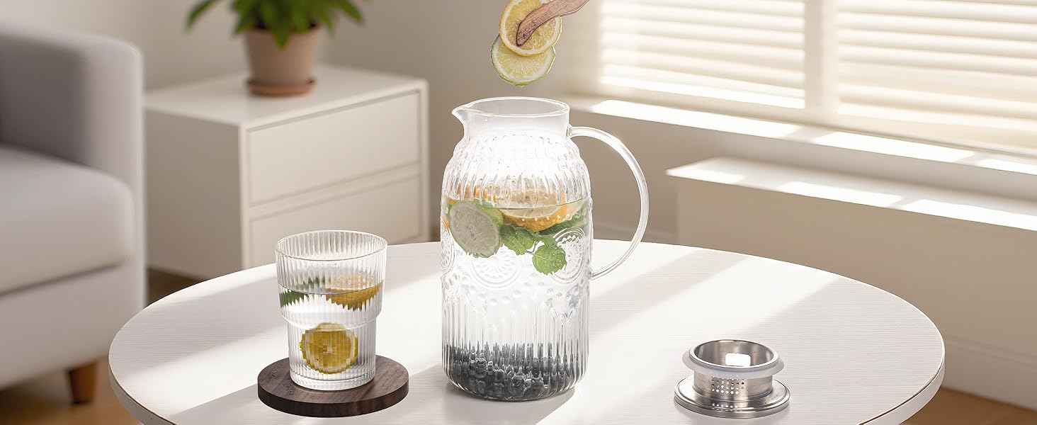 Glass Pitcher with Lid, 68 oz/ 2 Liter 2Pack Vintage Water Pitcher,Glass Water Carafe for Cold Brew, Coffee, Lemonade, Iced Tea,Beverage, Heat Resistant Jug Glass Pitcher with Lid, 68 oz/ 2 Liter 2Pack Vintage Water Pitcher,Glass Water Carafe for Cold Brew, Coffee, Lemonade, Iced Tea,Beverage, Heat Resistant Jug