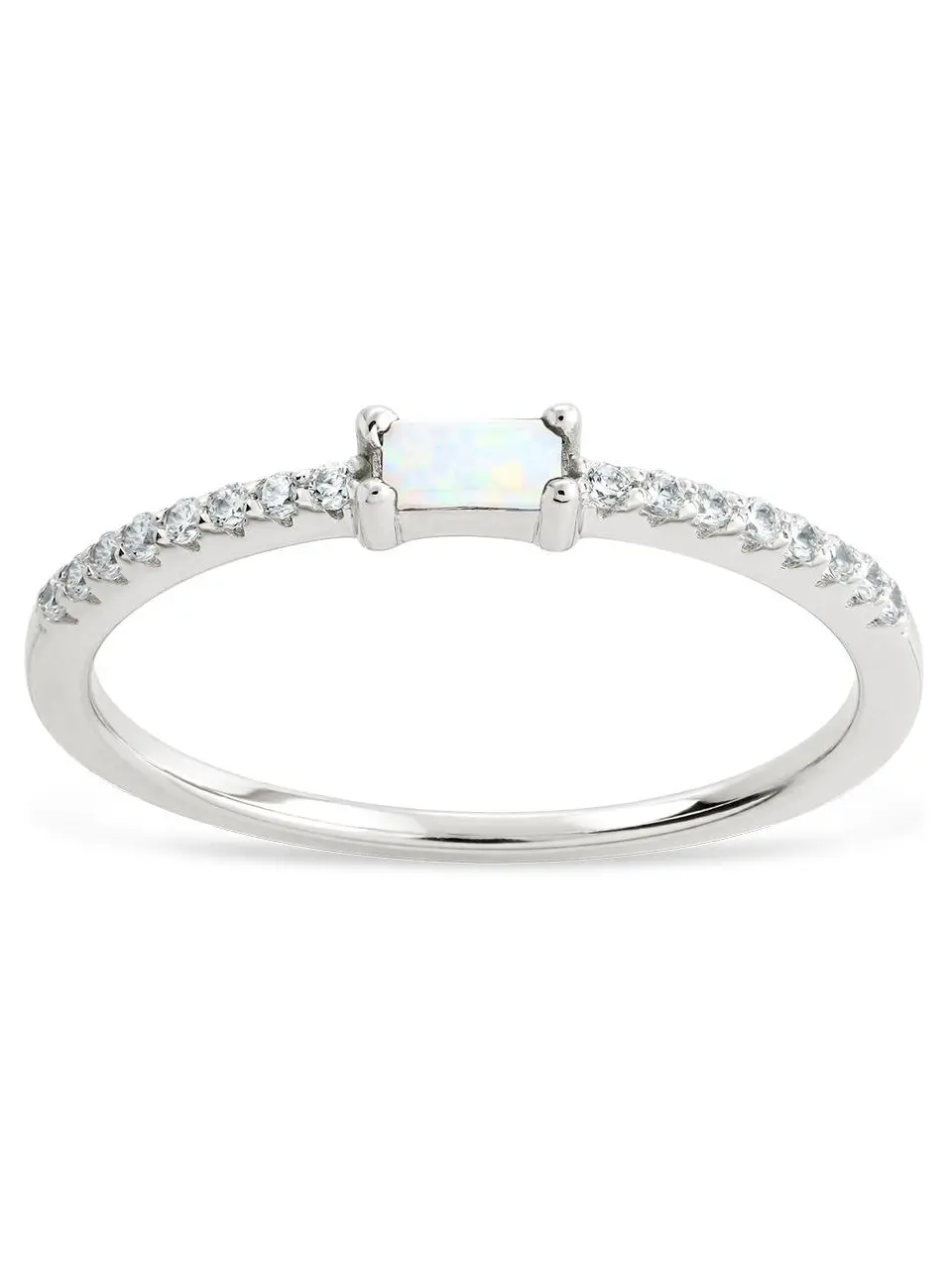Sterling Silver Thin Opal CZ Stacking Birthstone Ring