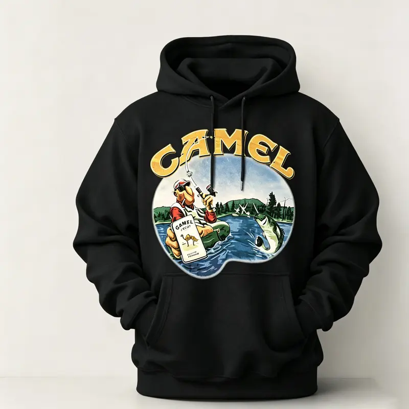 `Vintage Fishing Graphic Pullover Hoodie, Retro Fisherman Bass Fishing Art Sweatshirt, Casual Unisex Hooded Sweatshirt For Men Women Outdoor Lover Gift`