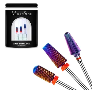 MelodySusie 3Pcs Nail Drill Bits Set, 3/32'' Carbide Tungsten Bits, 5 in 1, Smooth Round Top Large Barrel and Tornado Bits, Suitable for Manicure Pedicure Cuticle Gel Acrylic Remover, Purple