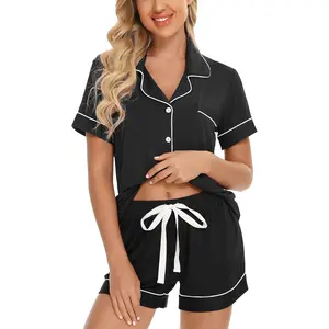 Womens Button Down Pajama Sets Bride Pajamas Sets Sleepwear Shorts Lounge Set
