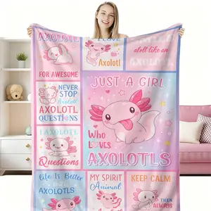 Axolotl Text pattern 2D printed flannel plush blanket, available for wholesale in large quantities, Christmas Halloween winter New Year holiday gift blanket, soft warm commemorative blanket, suitable Flannel Throw Blanket, Soft Fluffy Blanket