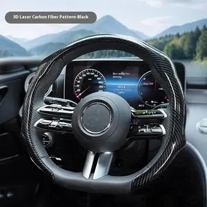 Men's Laser Carbon Fiber Pattern Steering Wheel Cover 15" Universal Fit Quick Turn Non-Slip Grip Ultra-Thin Design Quick Install for All-Season Use