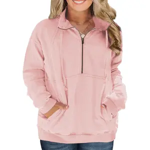Plus-Size-Sweatshirts for Women Oversized Half Zip Pullover Casual Long Sleeve Sweater Dressy Tops with Pocket Hooded Sweatshirt XL-5XL Comfortable Stretchy Material Kangaroo Pockets Ribbed Cuffs Sporty Look VPS0110