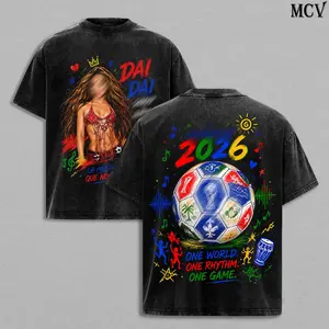 DAI DAI Shakiraa's Tee Washed Menswear Top Heavy Cotton Underwear Double Printed Unisex Oversize Global Football Anthem Latin Rhythm Afrobeats Music Vintage Graphic Streetwear Cotton T-Shirt, Washed Hoodie & Sweatshirt Option