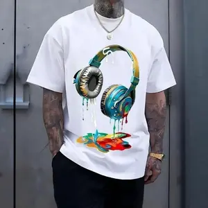 Aesthetic Melting Headphones Abstract Art Graphic T-Shirt | Premium 100% Cotton Heavyweight Tee | Colorful Oil Paint Drip Streetwear Top | Soft Breathable Music Lovers Apparel | Trendy Casual Urban Style Gift for Men