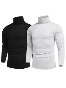 COOFANDY 2 Pack Men's Casual Slim Fit Turtleneck T Shirts Lightweight Basic Cotton Pullovers