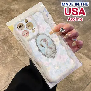 Phone Case for iPhone 16 Pro Max 15 Plus 14 13 12 11 XR XS Cream Velvet Swan Pattern Curly Wave Frame Shockproof Silicone TPU Bumper Drop Protection Cover Cellphone Casing