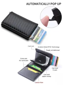 Ultra-Thin Aluminum Carbon Fiber Card Holder, Auto Pop-Up RFID Blocking Wallet, 6-Card Slot for Men, Perfect Travel Gift for Husband
