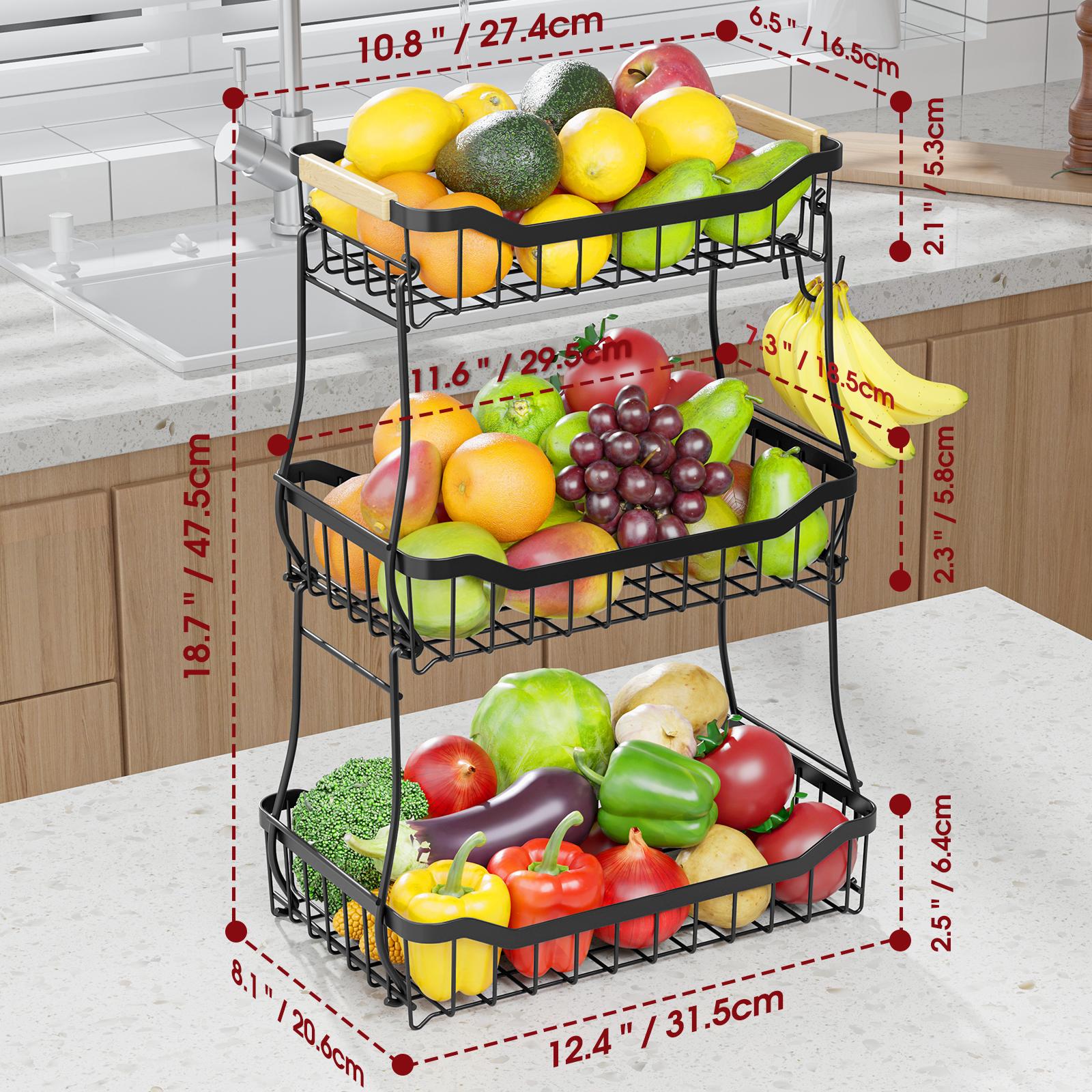 2/3 Tier Square Fruit Basket Stand, Durable Metal Countertop Fruit and Vegetable Basket Organizer with Space Saving Stackable Design, Large Capacity Storage for Fruits, Snacks, Bread and Produce, Stylish Kitchen Counter Organizer for Home 2/3 Tier Square Fruit Basket Stand, Durable Metal Countertop Fruit and Vegetable Basket Organizer with Space Saving Stackable Design, Large Capacity Storage for Fruits, Snacks, Bread and Produce, Stylish Kitchen Counter Organizer for Home