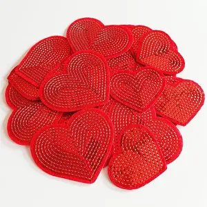 28Pcs Sequin Heart Iron on Patches 2 Sizes Embroidery Heart Patches for Clothing Bags Jackets Jeans Hats Accessory Craft Christmas Decoration Red