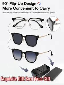 Men's 3-in-1 Magnetic Flip-Up Polarized Driving Sunglasses, UV400 Anti-Glare Protection, Free Gift Box Included, Perfect Gift for Drivers, Husbands & Truck Drivers
