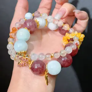 046 Strawberry Q Aquamarine Hematoid Q lucky charm bracelet 2025 magnetic healing bracelet beads bracelet gift bracelet gift