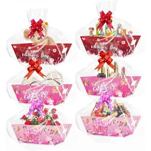 CMSSHUAI 12 Pcs Mothers Day Gift Baskets Empty to Fill Kit DIY Basket for Gifts Empty Bulk 12 Tray Favor 12 Clear Basket Bags 12 Bows for Mom Birthday Party